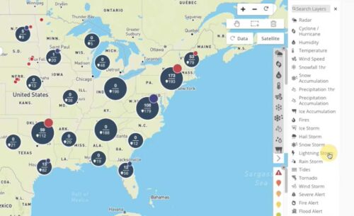 standard map of the eastern seaboard in the United States within the servicechannel weather module